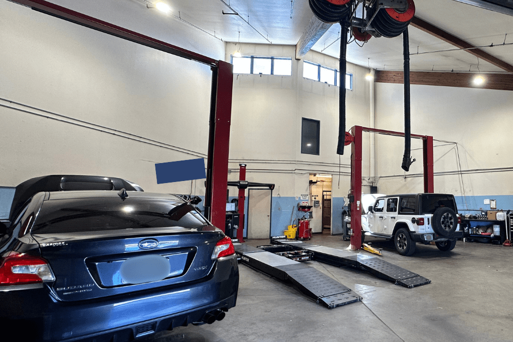 Car maintenance in Englewood, CO by Autovisions. Image showing multiple vehicles on lifts and in service bays, emphasizig full-service maintenance and repair for vehicles.