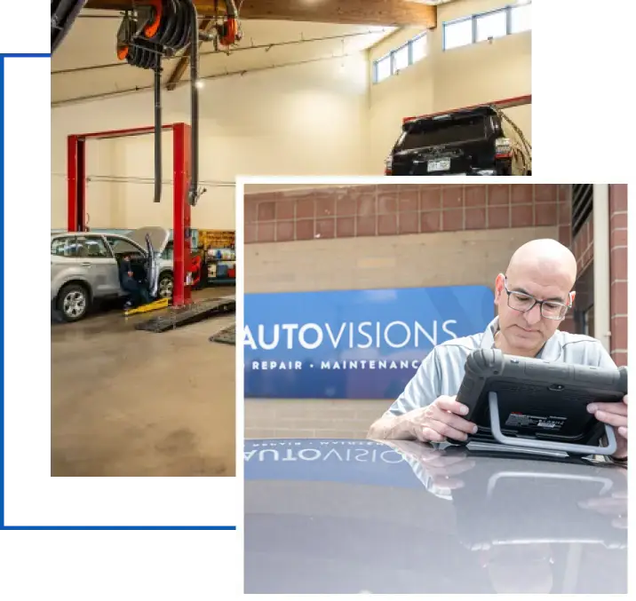 Image of Nathan Bryant using advanced diagnostic equipment outside the Autovision shop.